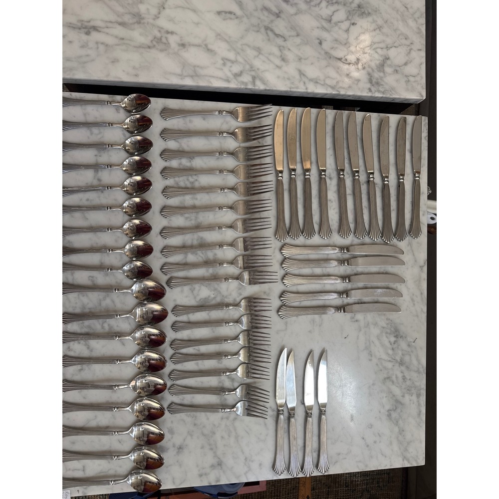 Rogers & Co Stainless Korea Flatware Set 54pc Ribbed Flared Handle Silverware